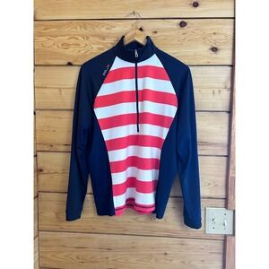 RLX Ralph Lauren Mens Quarter Zip Pullover Red White Blue Striped Golf Shirt L